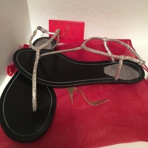 Rene Caovilla Leather Rhinestone Thong Sandals